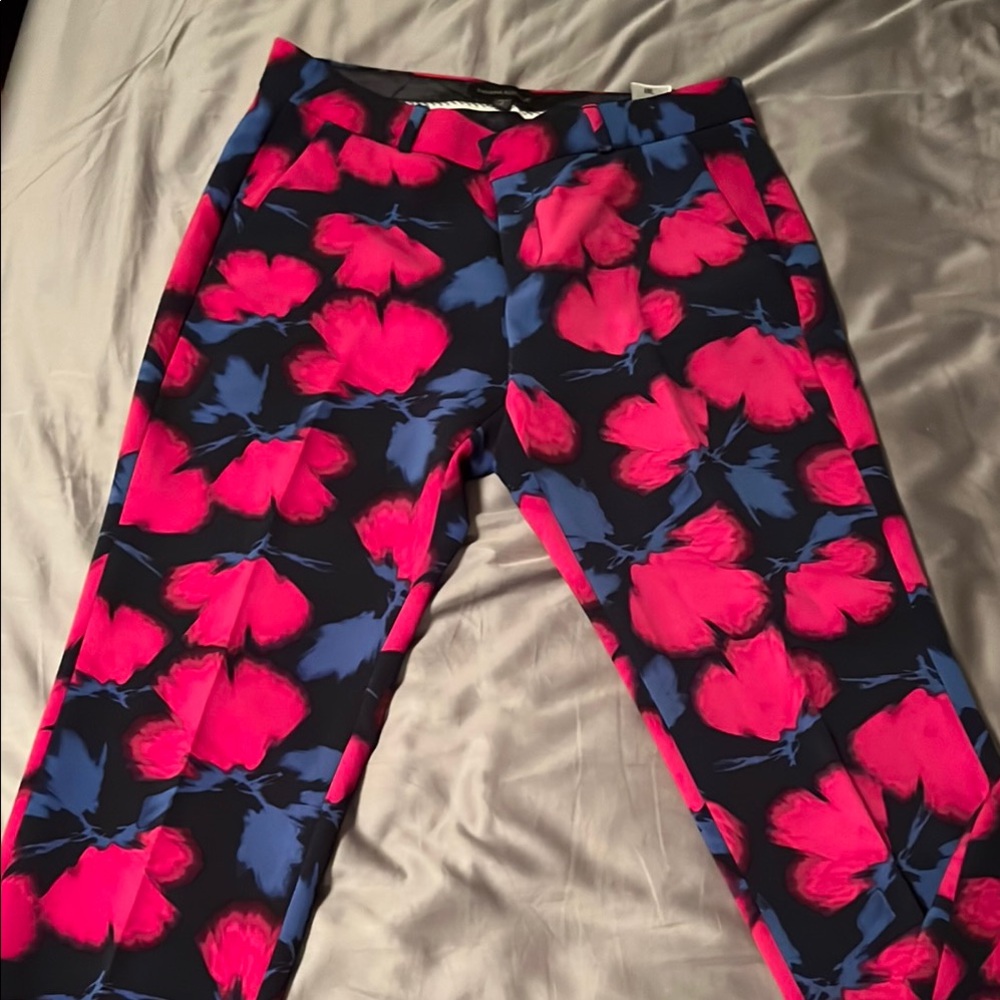 Banana Republic Pink and Blue Cropped Pants with Floral Design
